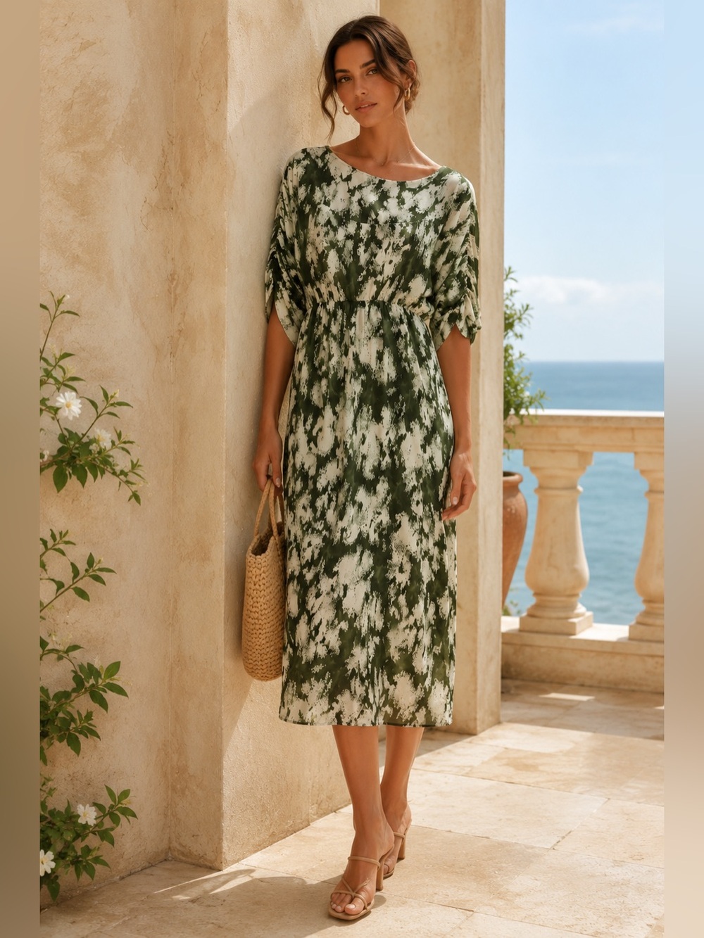 Stevie May Green and White Printed Midi Dress